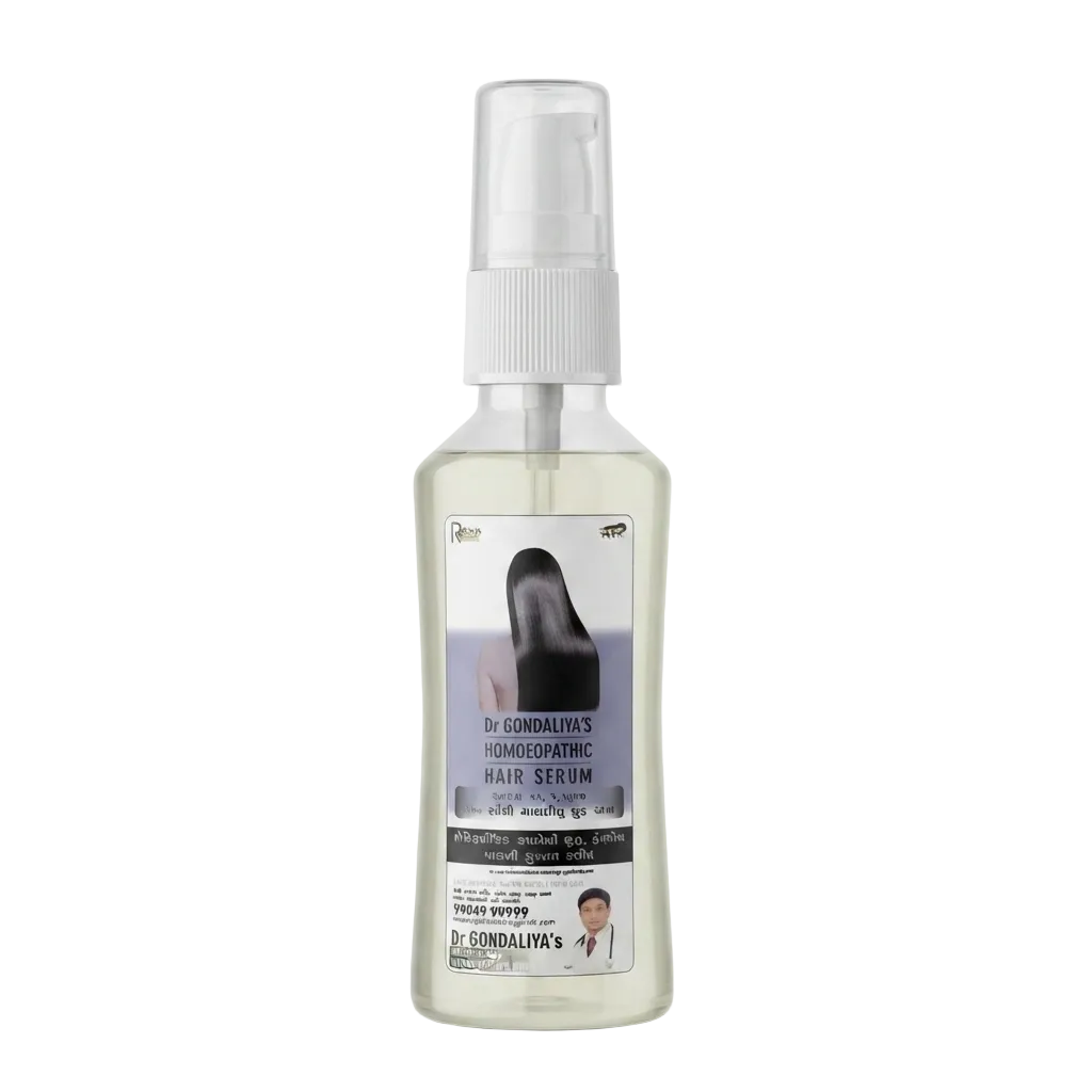 A clear plastic spray bottle of Dr. Gondalva's Hematogenic Hair Serum with a white spray cap and a white label featuring a black hair silhouette and text.
